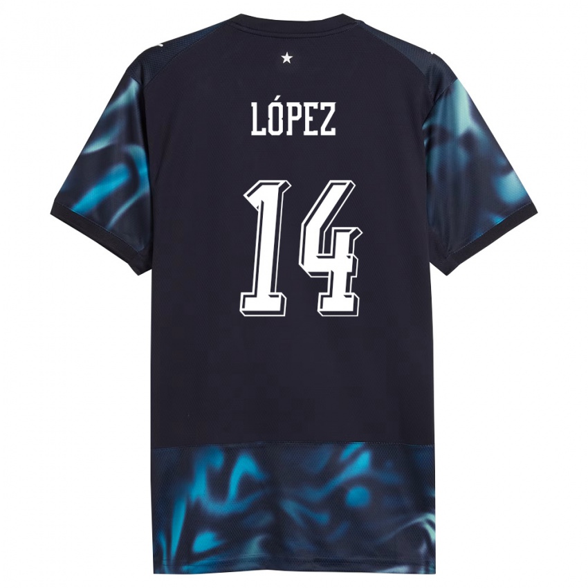 גברים פרגוואי Oliver López #14 כהה כחול שמיים הרחק ג'רזי 26-28 חולצה קצרה