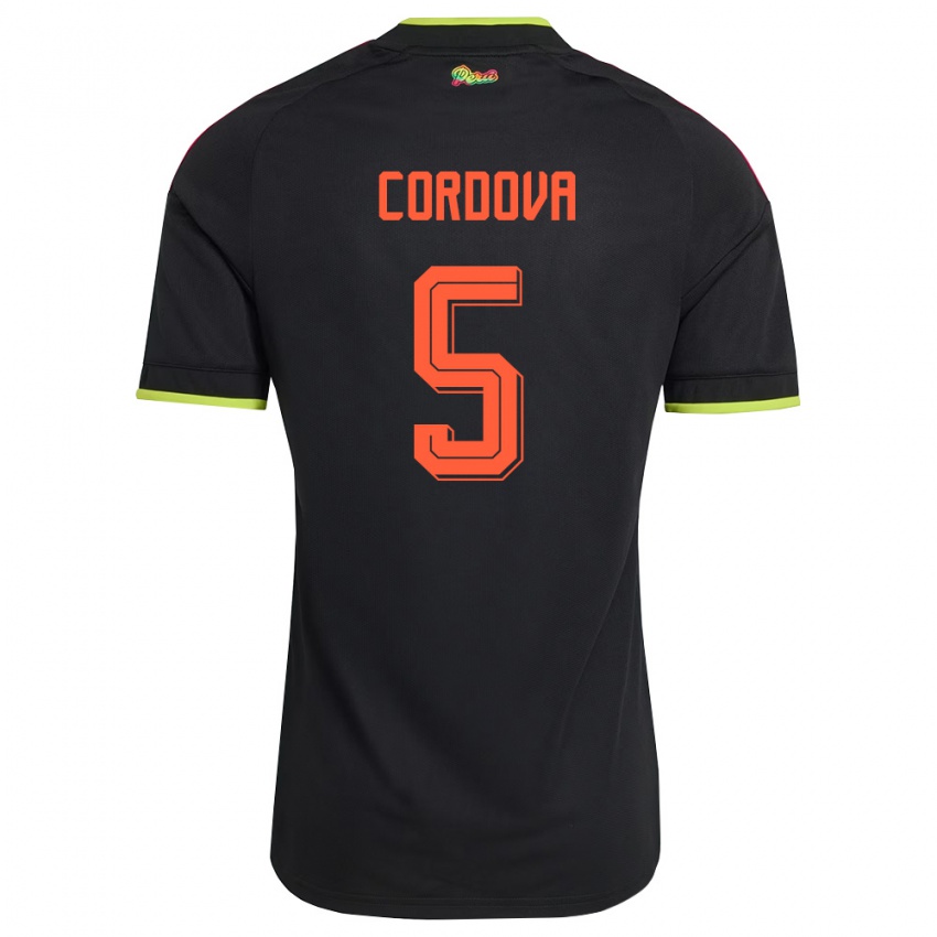 גברים פרו Bryan Córdova #5 שחור צהוב ורוד הרחק ג'רזי 26-28 חולצה קצרה
