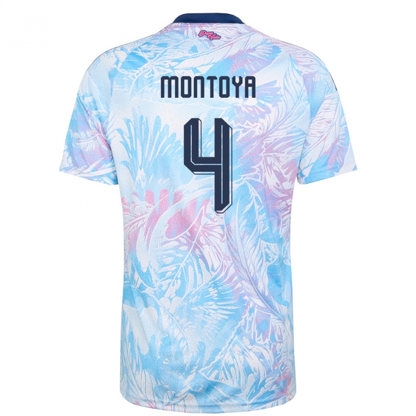 גברים קוסטה ריקה Aarón Montoya #4 כחול שמיים כהה ורוד הרחק ג'רזי 26-28 חולצה קצרה
