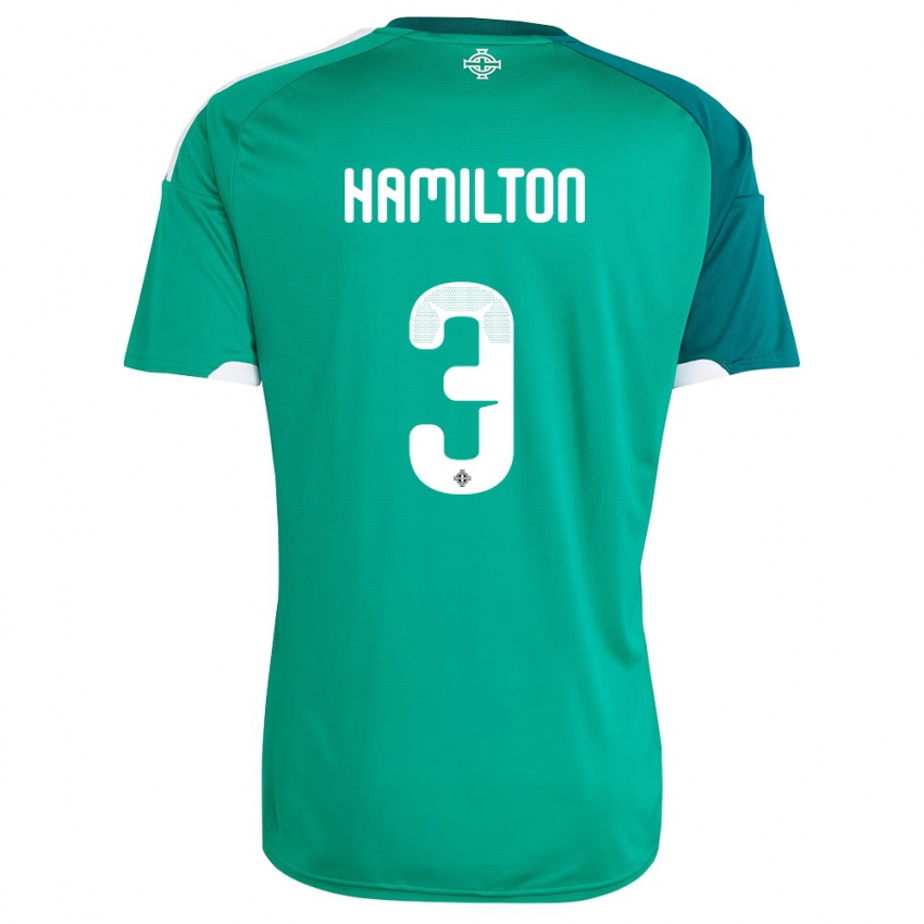 נשים צפון אירלנד ברנדן המילטון #3 ירוק לבן ג'רזי ביתית 26-28 חולצה קצרה