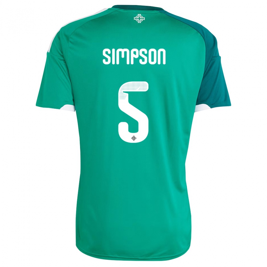 נשים צפון אירלנד James Simpson #5 ירוק לבן ג'רזי ביתית 26-28 חולצה קצרה