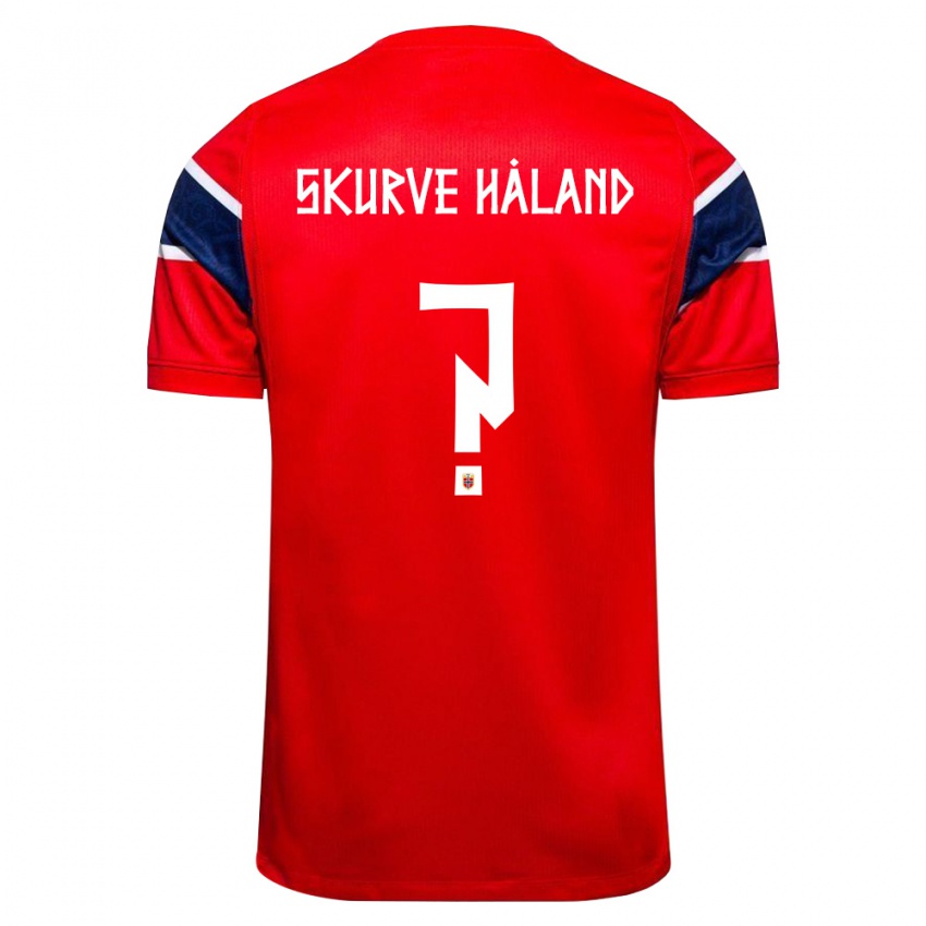 נשים נורבגיה Kristian Skurve Håland #0 אדום כהה לבן ג'רזי ביתית 26-28 חולצה קצרה