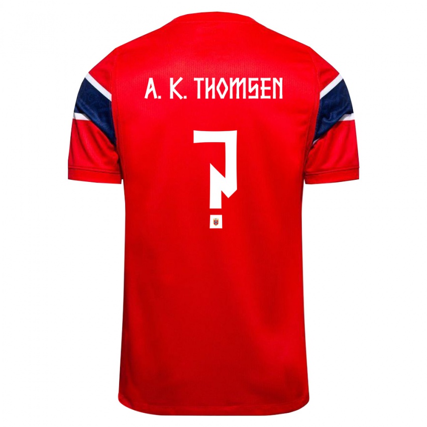 נשים נורבגיה Adrian Konglevoll Thomsen #0 אדום כהה לבן ג'רזי ביתית 26-28 חולצה קצרה