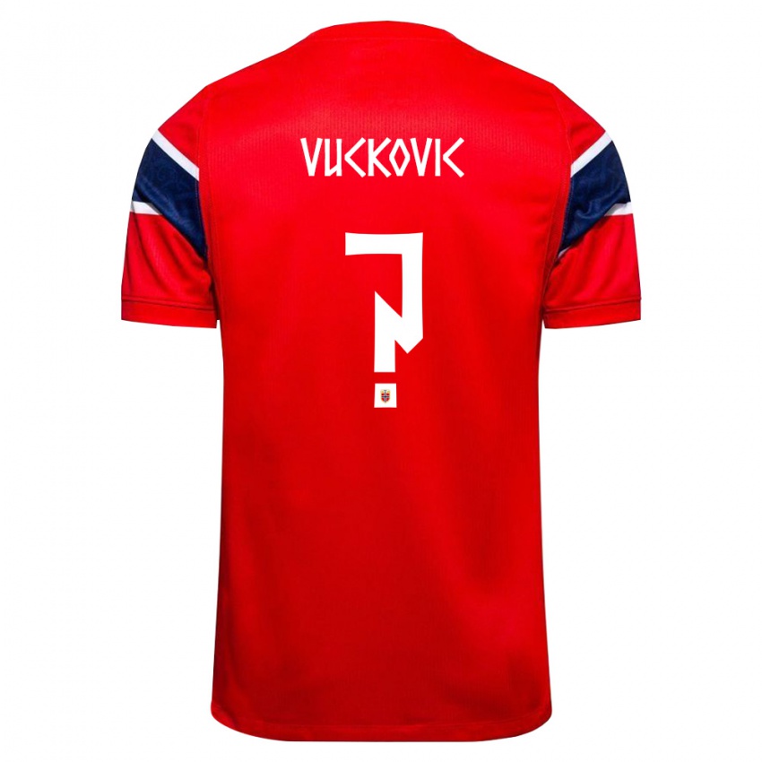 נשים נורבגיה Marko Vuckovic #0 אדום כהה לבן ג'רזי ביתית 26-28 חולצה קצרה