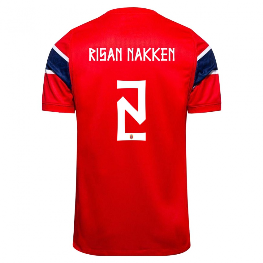 נשים נורבגיה Daniel Risan Nakken #2 אדום כהה לבן ג'רזי ביתית 26-28 חולצה קצרה