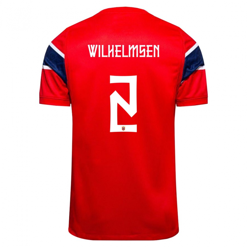 נשים נורבגיה Andreas Wilhelmsen #2 אדום כהה לבן ג'רזי ביתית 26-28 חולצה קצרה