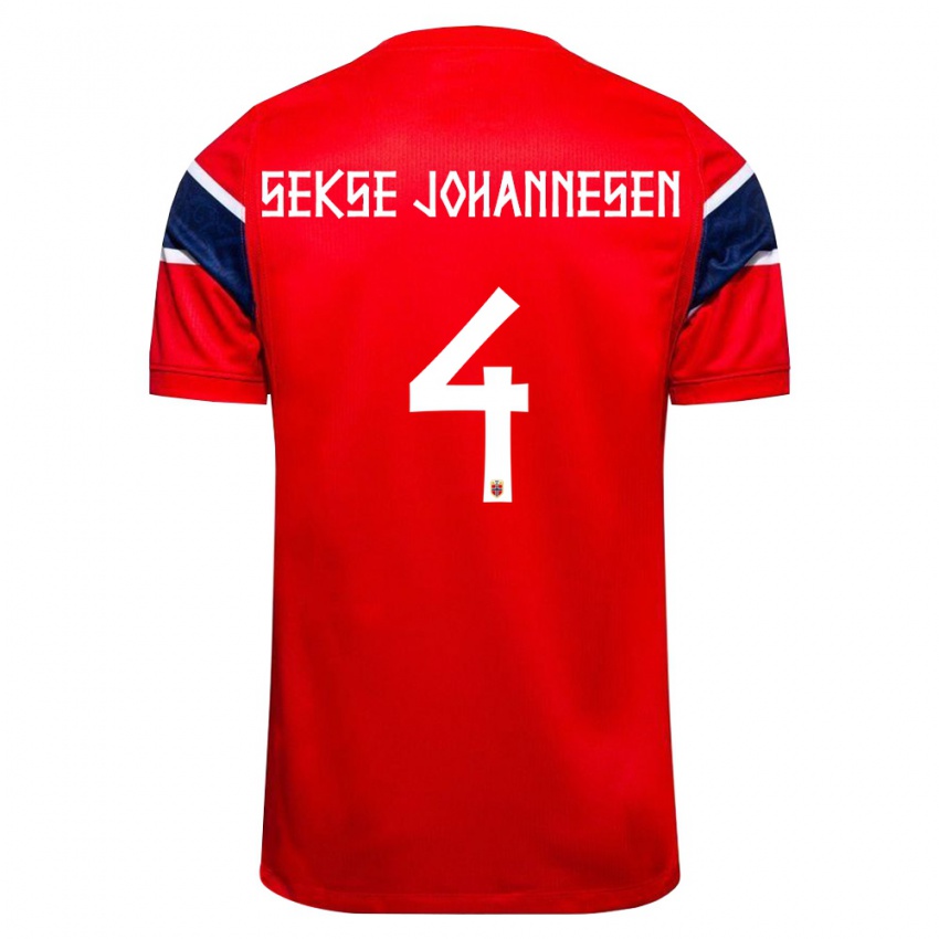 נשים נורבגיה Mats Sekse Johannesen #4 אדום כהה לבן ג'רזי ביתית 26-28 חולצה קצרה