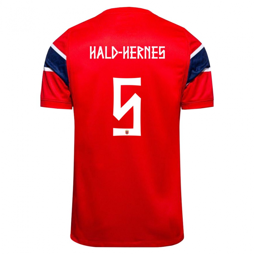 נשים נורבגיה Ulrik Hald-Hernes #5 אדום כהה לבן ג'רזי ביתית 26-28 חולצה קצרה
