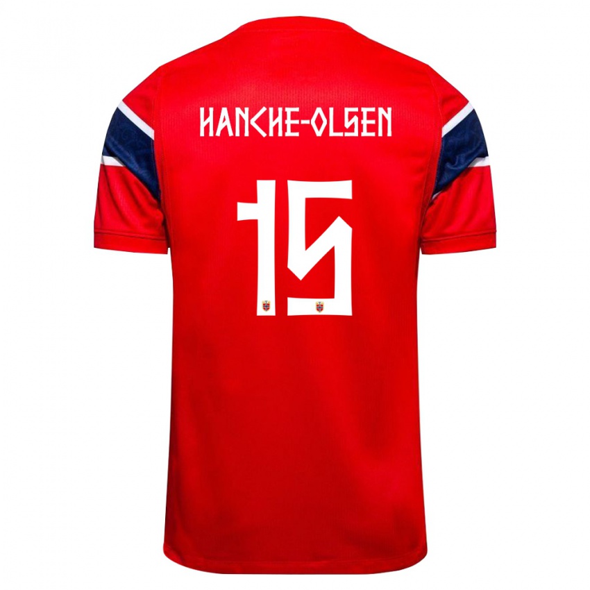 נשים נורבגיה Peder Hanche-Olsen #15 אדום כהה לבן ג'רזי ביתית 26-28 חולצה קצרה