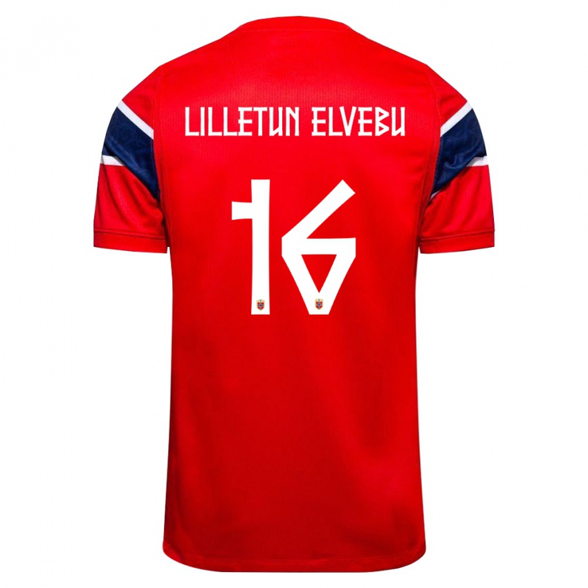 נשים נורבגיה Aleksander Lilletun Elvebu #16 אדום כהה לבן ג'רזי ביתית 26-28 חולצה קצרה