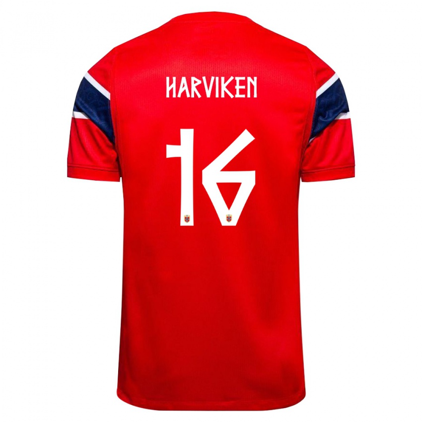 נשים נורבגיה Mathilde Harviken #16 אדום כהה לבן ג'רזי ביתית 26-28 חולצה קצרה