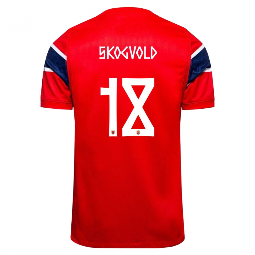 נשים נורבגיה Henrik Skogvold #18 אדום כהה לבן ג'רזי ביתית 26-28 חולצה קצרה