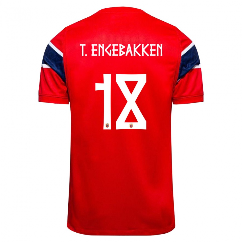 נשים נורבגיה Tinus Embergsrud Engebakken #18 אדום כהה לבן ג'רזי ביתית 26-28 חולצה קצרה