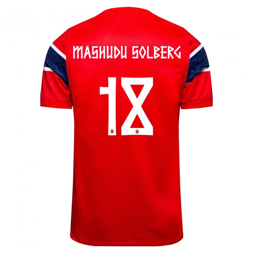 נשים נורבגיה Mathias Mashudu Solberg #18 אדום כהה לבן ג'רזי ביתית 26-28 חולצה קצרה