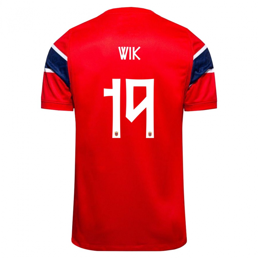 נשים נורבגיה Nicholas Wik #19 אדום כהה לבן ג'רזי ביתית 26-28 חולצה קצרה