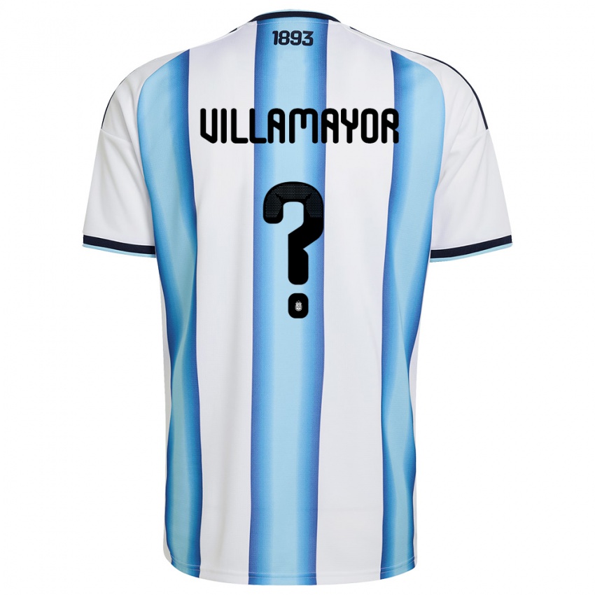 נשים ארגנטינה Tobias Villamayor #0 לבן כחול שמיים כהה ג'רזי ביתית 26-28 חולצה קצרה