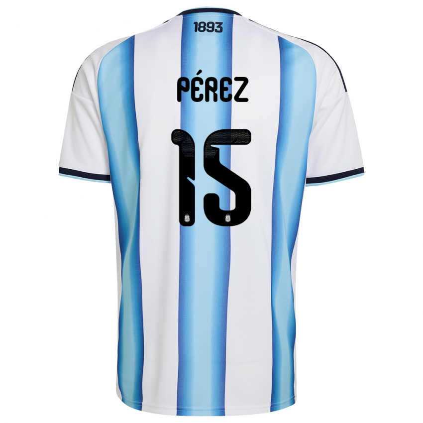 נשים ארגנטינה Tomás Pérez #15 לבן כחול שמיים כהה ג'רזי ביתית 26-28 חולצה קצרה