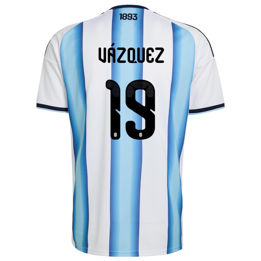 נשים ארגנטינה Gabriel Vázquez #19 לבן כחול שמיים כהה ג'רזי ביתית 26-28 חולצה קצרה