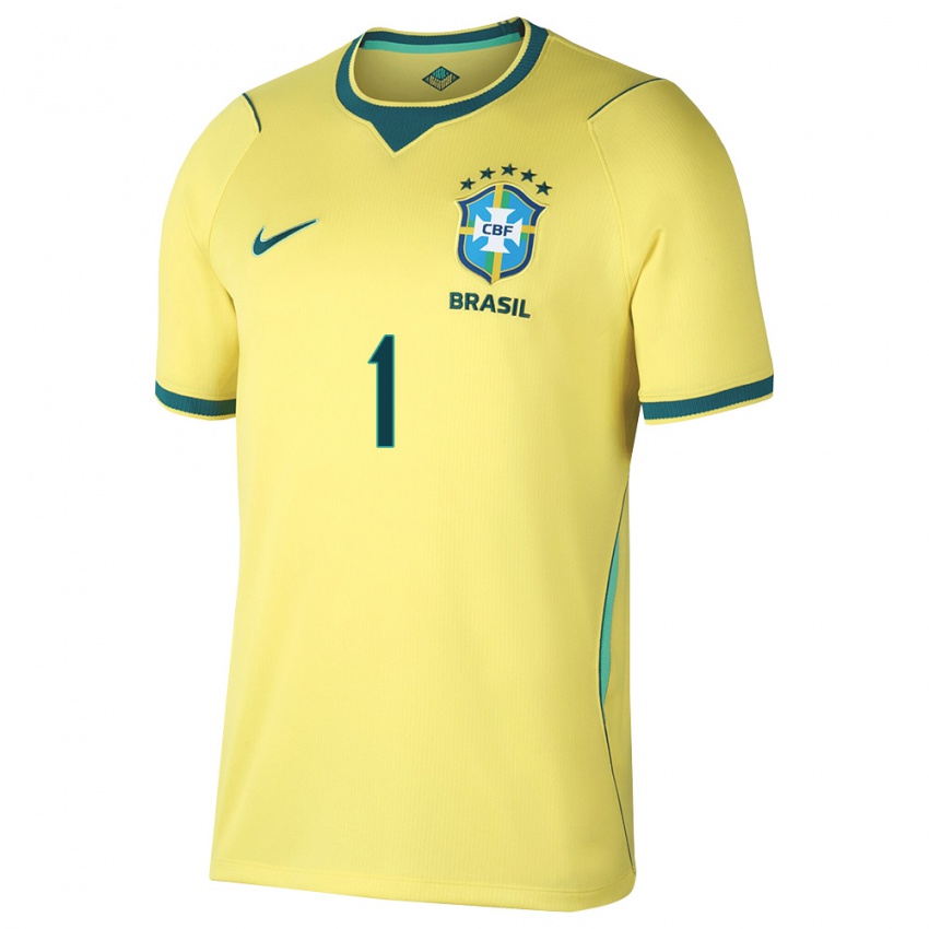 נשים ברזיל אליסון בקר #1 צהוב ירוק ג'רזי ביתית 26-28 חולצה קצרה