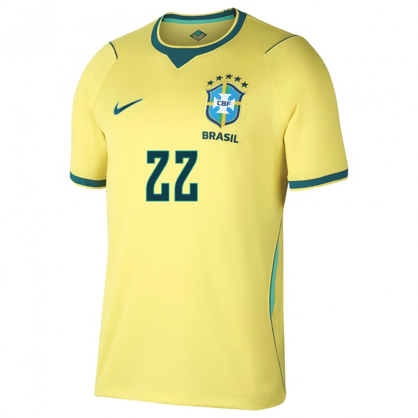 נשים ברזיל מילין #22 צהוב ירוק ג'רזי ביתית 26-28 חולצה קצרה