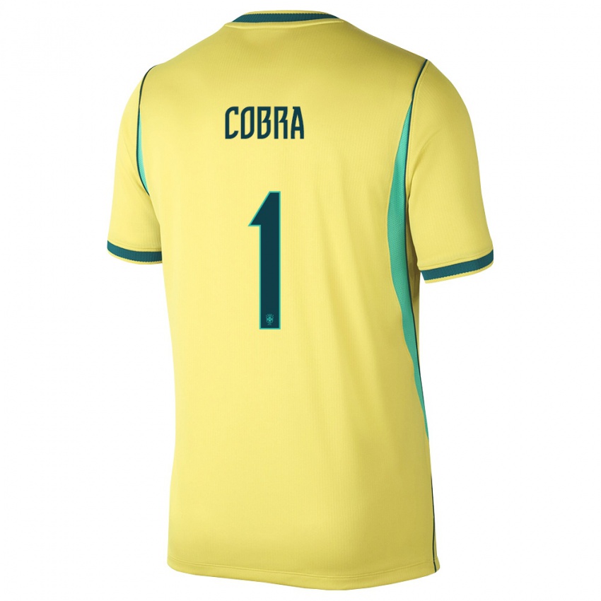 נשים ברזיל Pedro Cobra #1 צהוב ירוק ג'רזי ביתית 26-28 חולצה קצרה