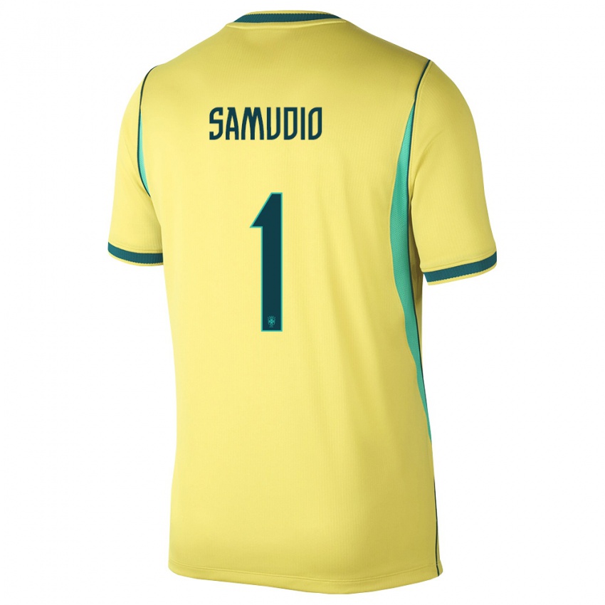 נשים ברזיל ברונו סאמודיו די סוזה #1 צהוב ירוק ג'רזי ביתית 26-28 חולצה קצרה