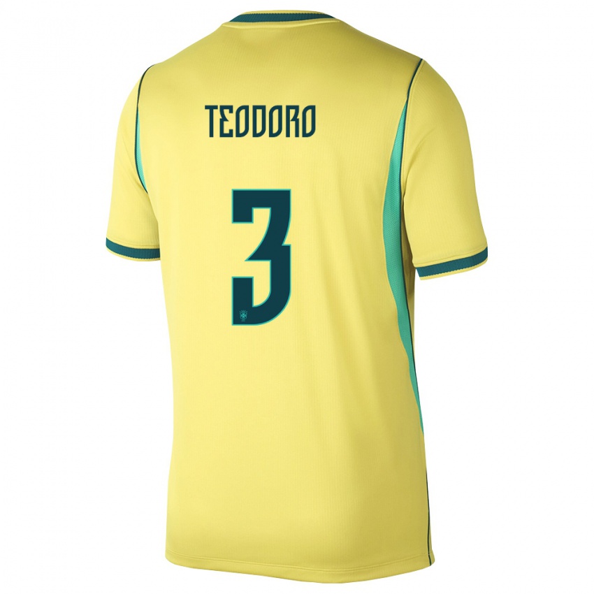 נשים ברזיל יאגו תאודורו #3 צהוב ירוק ג'רזי ביתית 26-28 חולצה קצרה