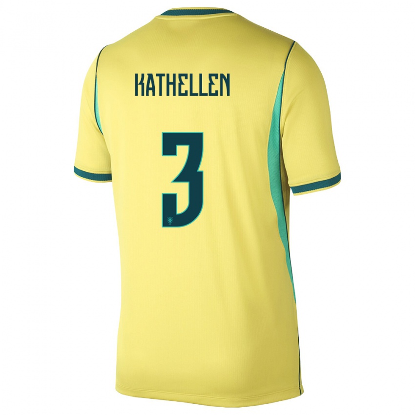 נשים ברזיל קתלין סוזה #3 צהוב ירוק ג'רזי ביתית 26-28 חולצה קצרה