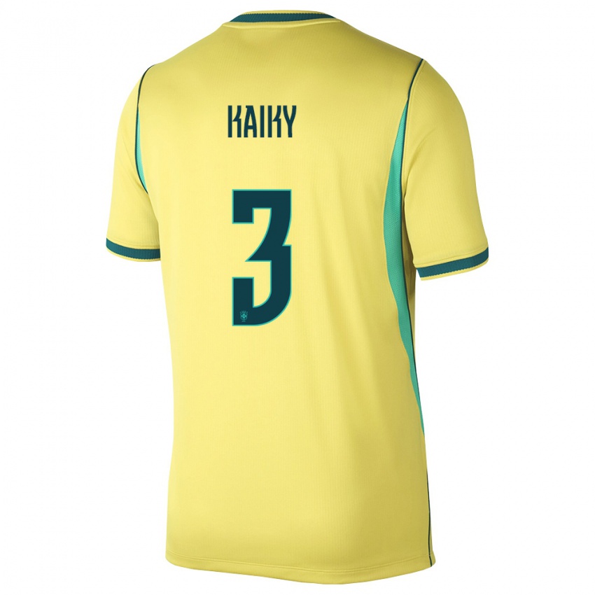 נשים ברזיל קאיקי #3 צהוב ירוק ג'רזי ביתית 26-28 חולצה קצרה