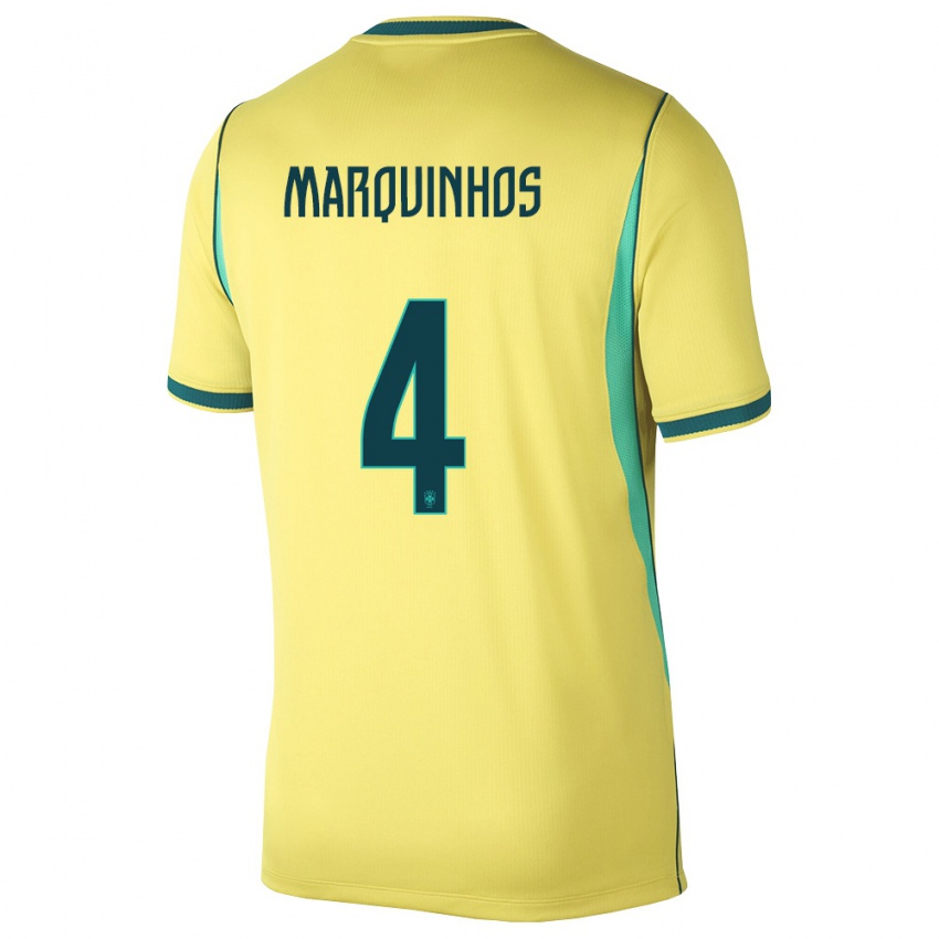 נשים ברזיל מרקיניוס #4 צהוב ירוק ג'רזי ביתית 26-28 חולצה קצרה