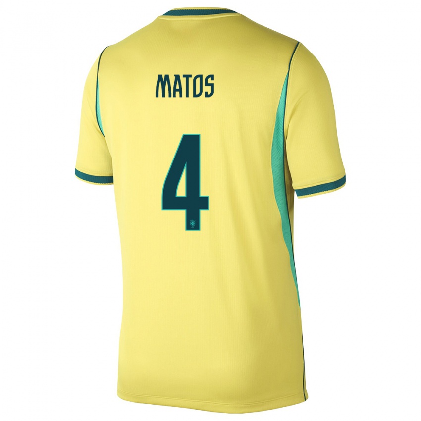 נשים ברזיל Ryan Matos #4 צהוב ירוק ג'רזי ביתית 26-28 חולצה קצרה