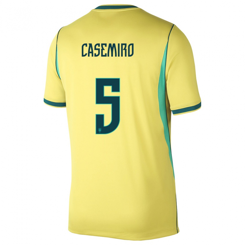 נשים ברזיל קרלוס אנריקה קאסמירו #5 צהוב ירוק ג'רזי ביתית 26-28 חולצה קצרה