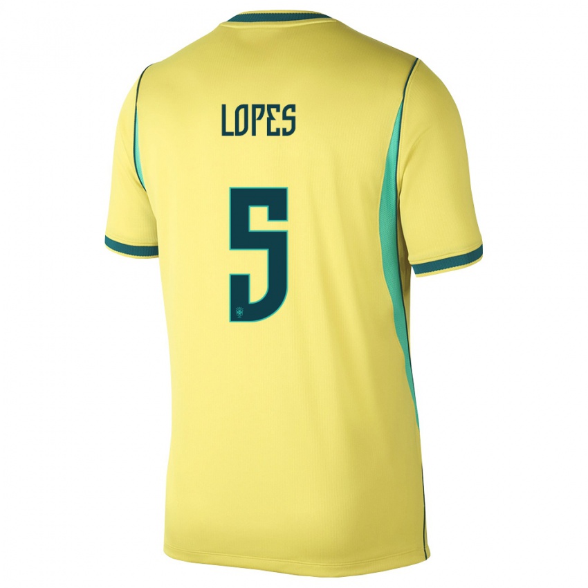 נשים ברזיל Lucas Lopes #5 צהוב ירוק ג'רזי ביתית 26-28 חולצה קצרה