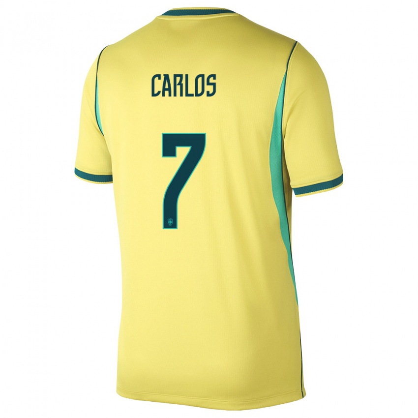 נשים ברזיל Jean Carlos #7 צהוב ירוק ג'רזי ביתית 26-28 חולצה קצרה