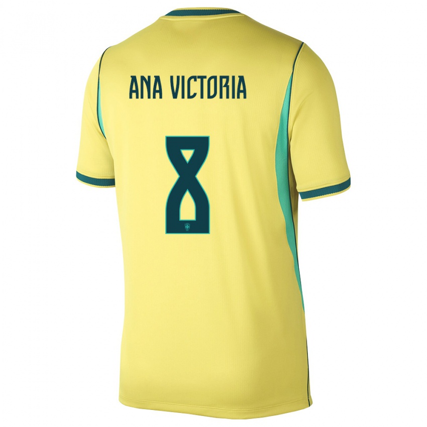 נשים ברזיל אנה ויקטוריה #8 צהוב ירוק ג'רזי ביתית 26-28 חולצה קצרה