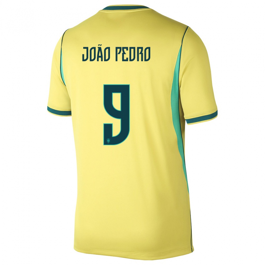 נשים ברזיל ז'ואאו פדרו #9 צהוב ירוק ג'רזי ביתית 26-28 חולצה קצרה