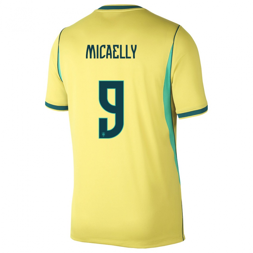 נשים ברזיל מיקאלי #9 צהוב ירוק ג'רזי ביתית 26-28 חולצה קצרה