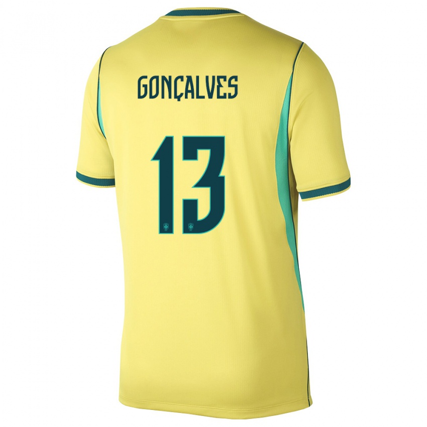 נשים ברזיל Guilherme Gonçalves #13 צהוב ירוק ג'רזי ביתית 26-28 חולצה קצרה