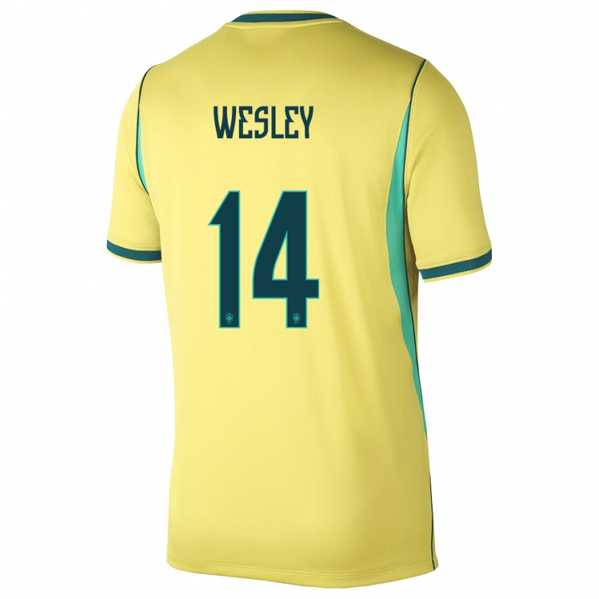נשים ברזיל Wesley #14 צהוב ירוק ג'רזי ביתית 26-28 חולצה קצרה