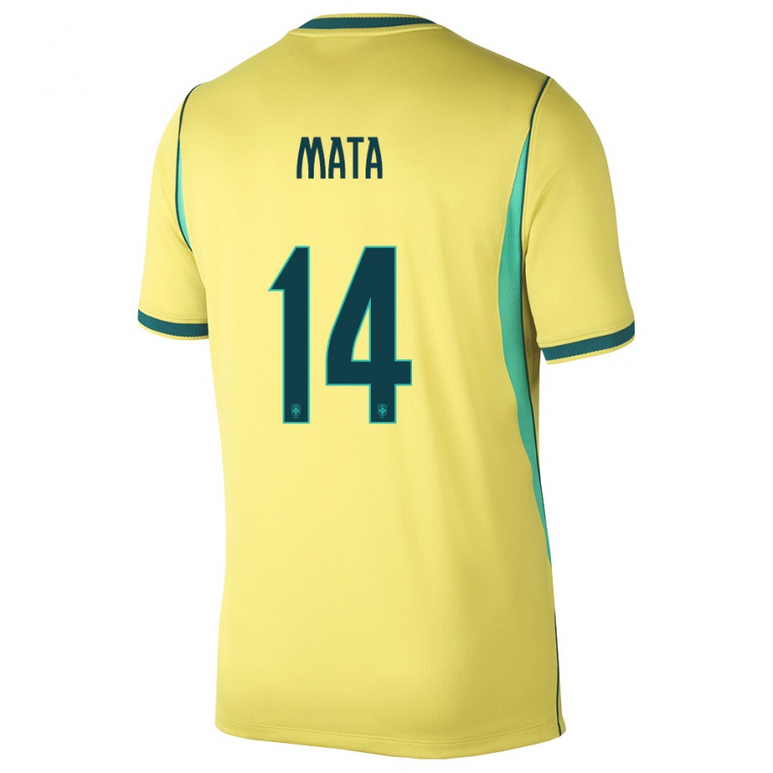 נשים ברזיל דא מאטה #14 צהוב ירוק ג'רזי ביתית 26-28 חולצה קצרה