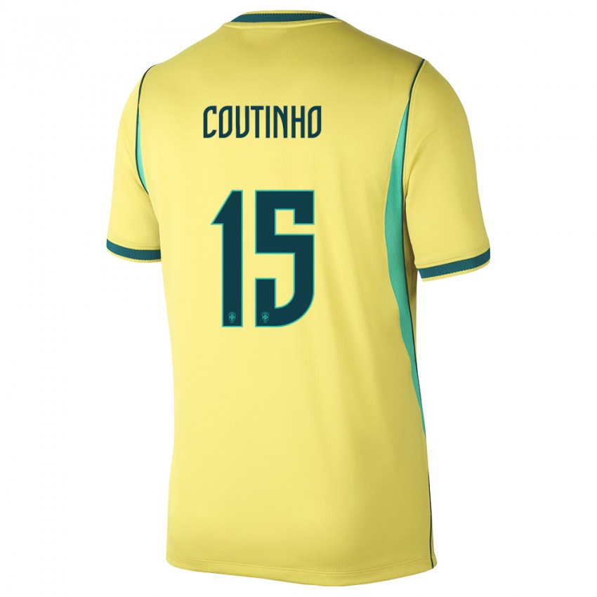 נשים ברזיל רפאל ברבוסה קוטיניו #15 צהוב ירוק ג'רזי ביתית 26-28 חולצה קצרה