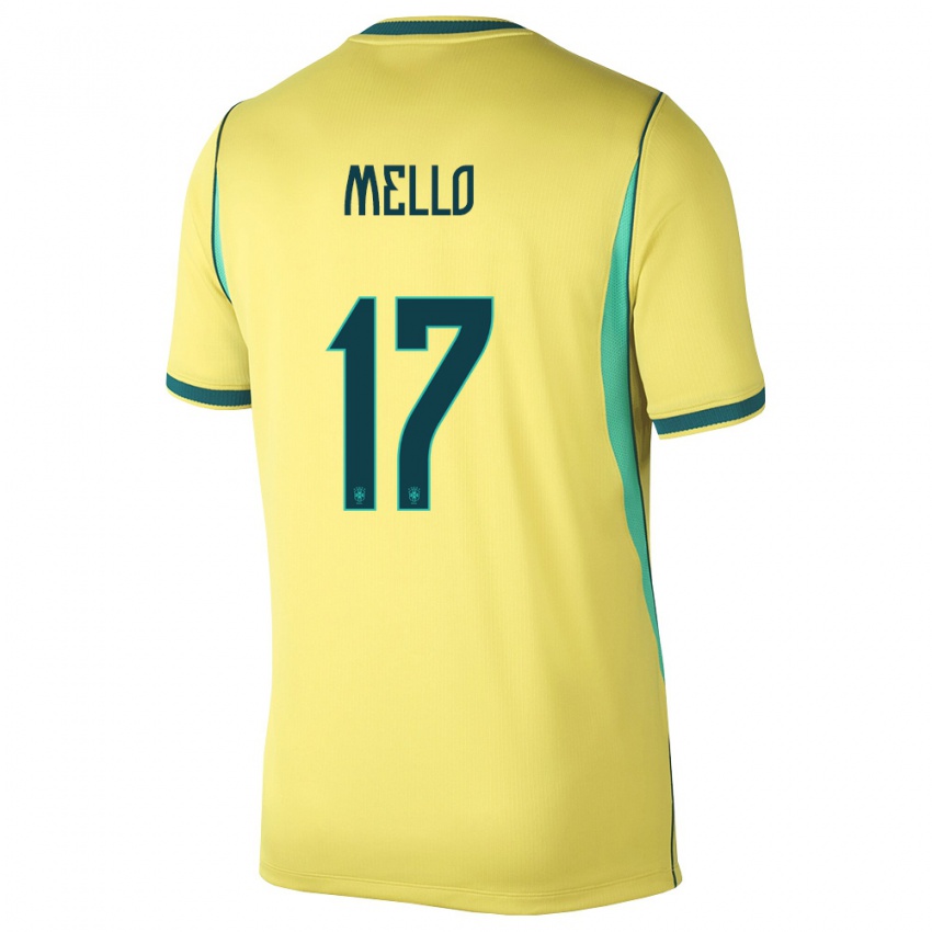 נשים ברזיל Nícollas Mello #17 צהוב ירוק ג'רזי ביתית 26-28 חולצה קצרה