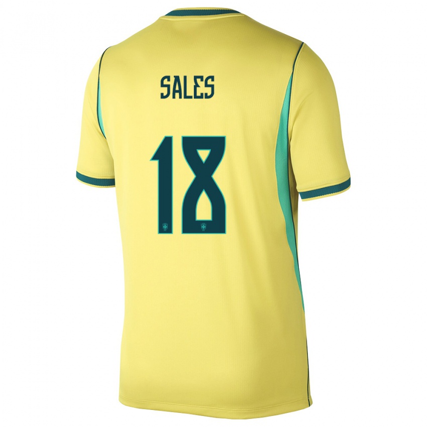 נשים ברזיל Ruan Sales #18 צהוב ירוק ג'רזי ביתית 26-28 חולצה קצרה