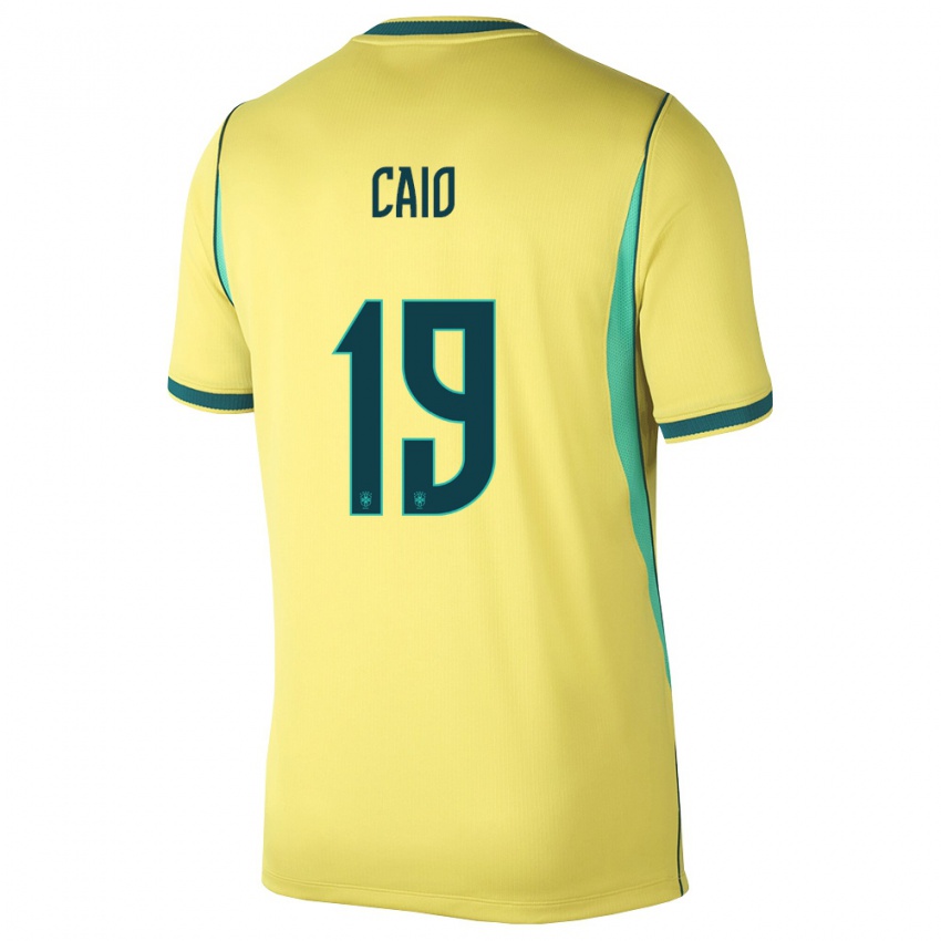 נשים ברזיל Caio #19 צהוב ירוק ג'רזי ביתית 26-28 חולצה קצרה