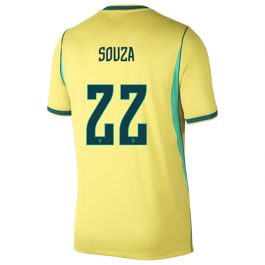 נשים ברזיל Luiz Souza #22 צהוב ירוק ג'רזי ביתית 26-28 חולצה קצרה