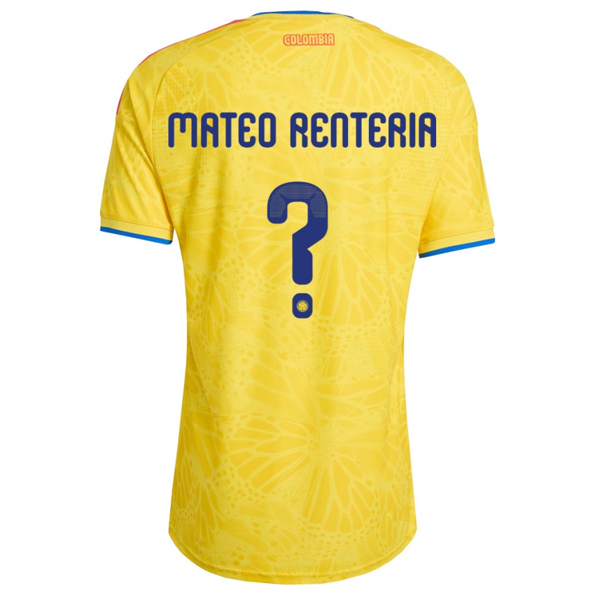 נשים קולומביה Luis Mateo Renteria #0 צהוב כחול אדום ג'רזי ביתית 26-28 חולצה קצרה