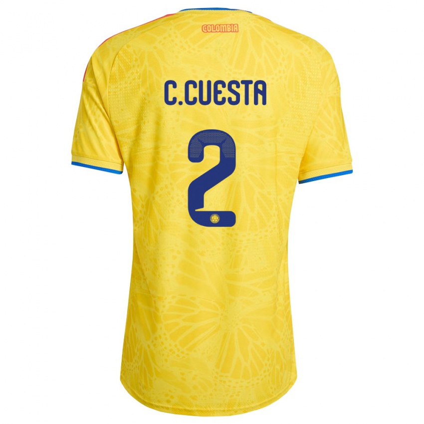 נשים קולומביה Carlos Cuesta #2 צהוב כחול אדום ג'רזי ביתית 26-28 חולצה קצרה