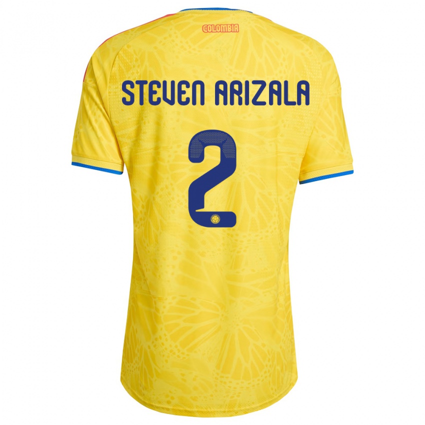 נשים קולומביה Elver Steven Arizala #2 צהוב כחול אדום ג'רזי ביתית 26-28 חולצה קצרה