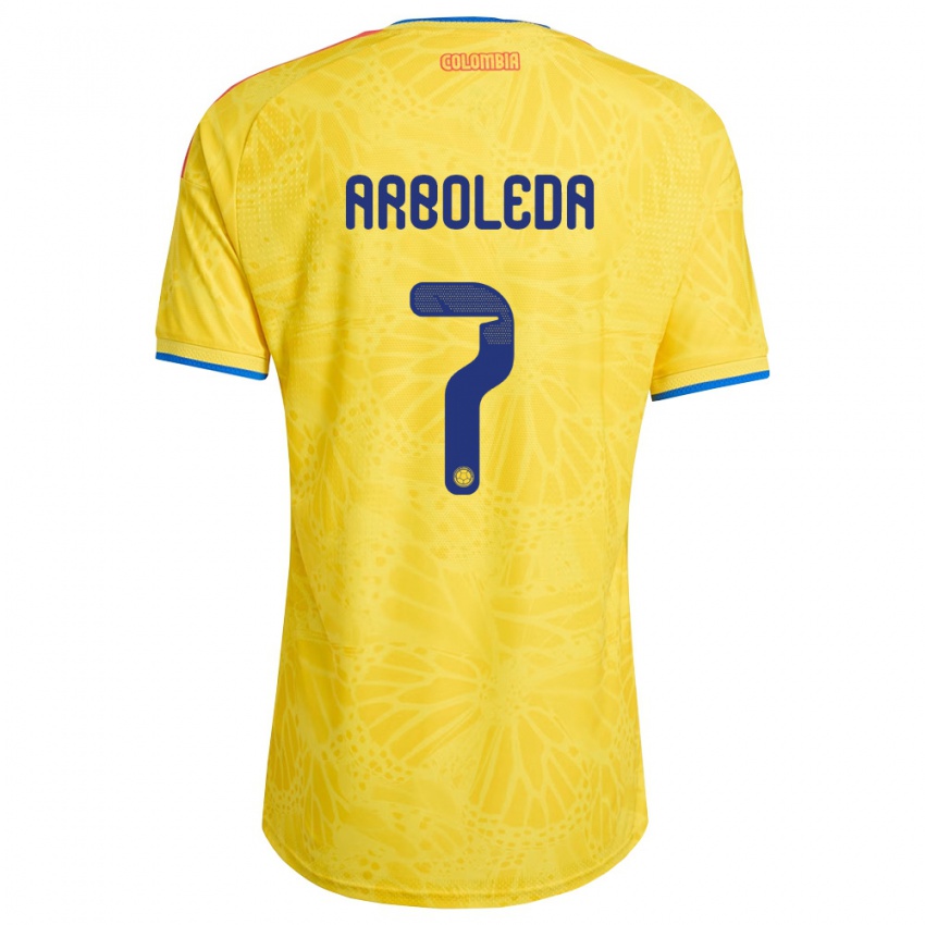 נשים קולומביה Cristian Arboleda #7 צהוב כחול אדום ג'רזי ביתית 26-28 חולצה קצרה