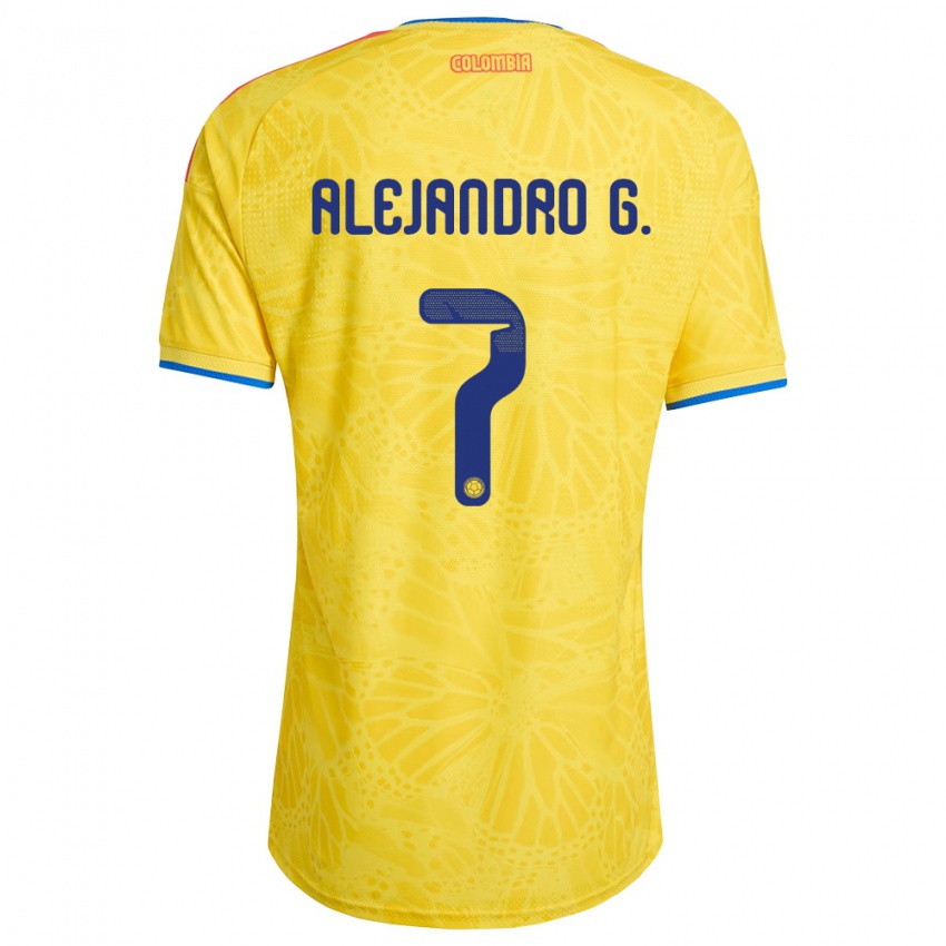 נשים קולומביה Alejandro García #7 צהוב כחול אדום ג'רזי ביתית 26-28 חולצה קצרה